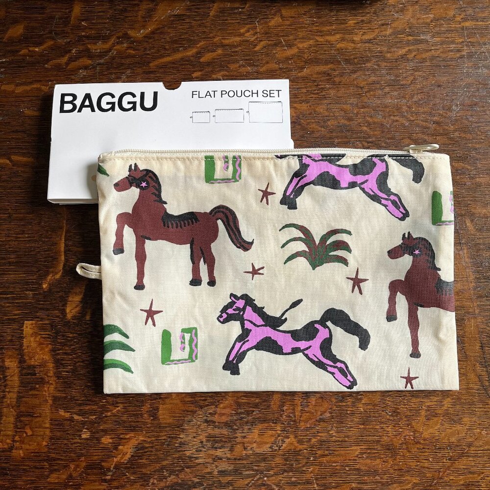 NWOT Baggu Large Flat Pouch - Painted Prairie (Horse)